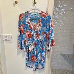 Karlie Floral Wrap Romper - Blue and Red